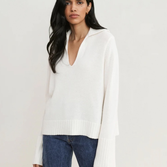 $425 Jenni Kayne Frances Polo Sweater in Ivory - Size L - Picture 1 of 9